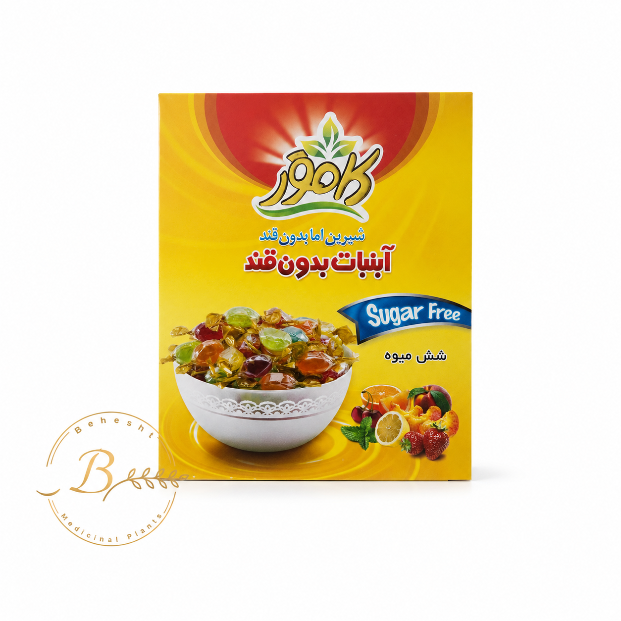 آبنبات بدون قند شش میوه کامور
