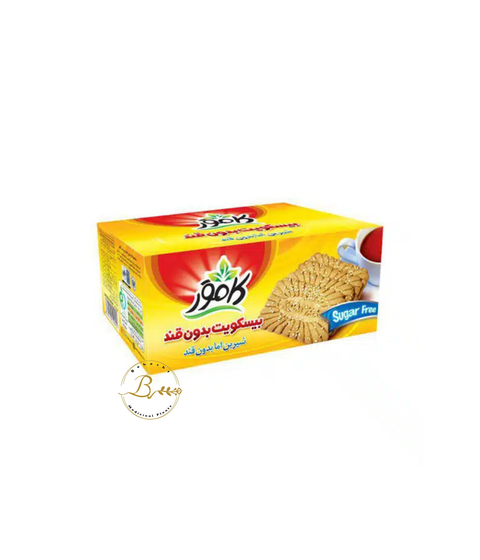 بیسکویت گندم طعم دار وانیلی بدون قند با تزیین کنجد بدون شکر و رژیمی کامور