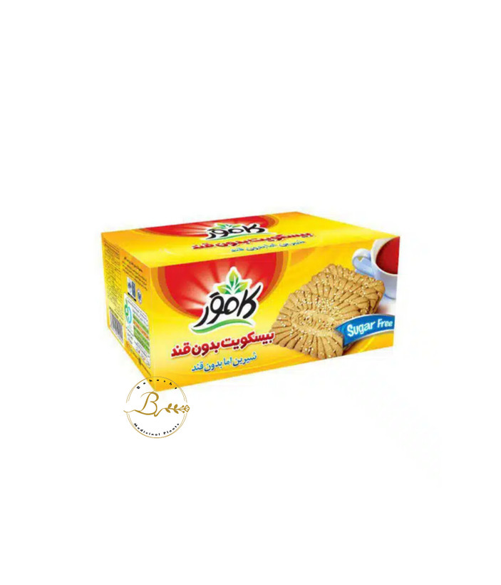 بیسکویت گندم طعم دار وانیلی بدون قند با تزیین کنجد بدون شکر و رژیمی کامور